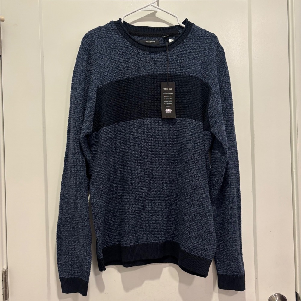 Kenneth Cole New York Mens Techni-Cole Slim Fit Blue Navy Sweater Large L NWT